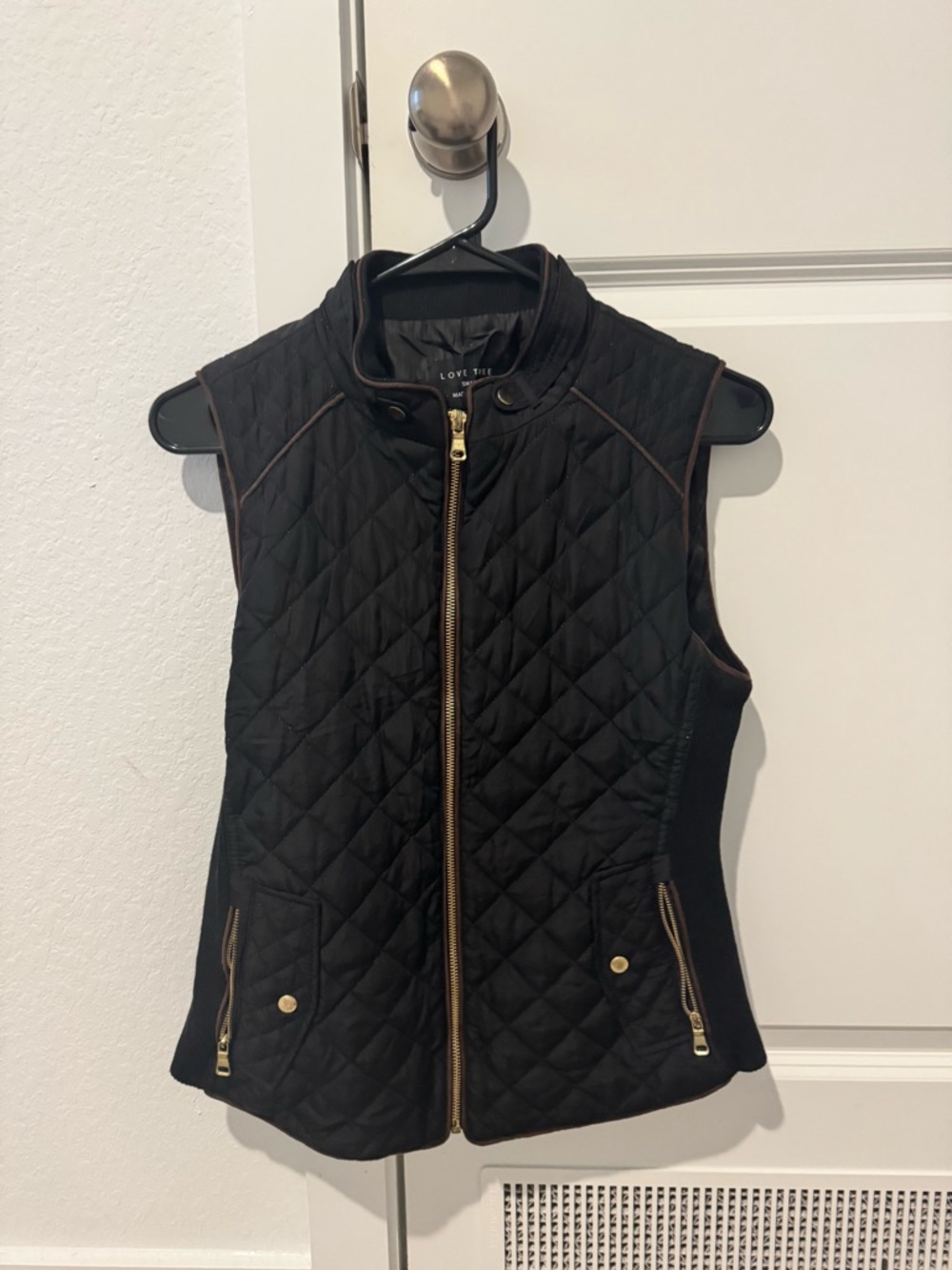 Love Tree Black Quilted Vest with Gold Hardware